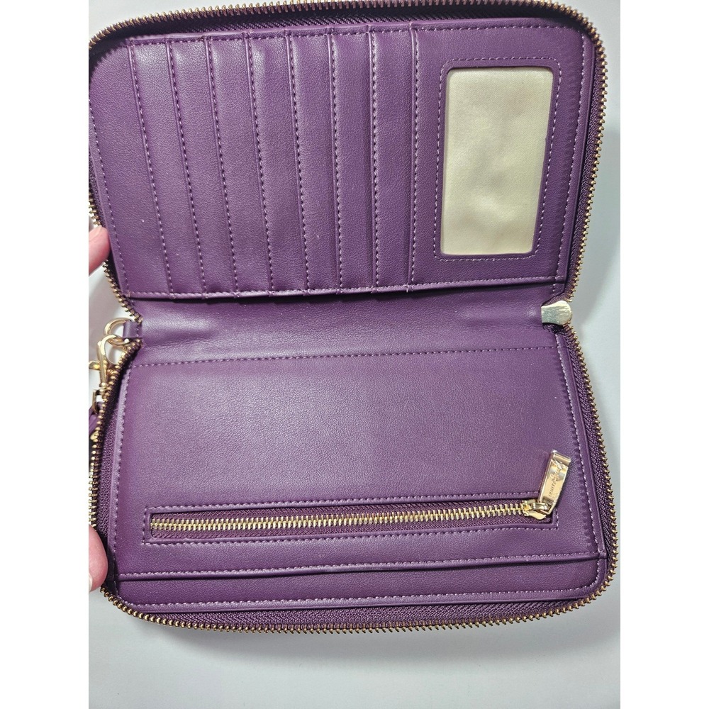White Elm Ara Zip Around Wristlet Wallet Plum Purple Vegan‎ Leather Gold Clutch - Picture 3 of 3